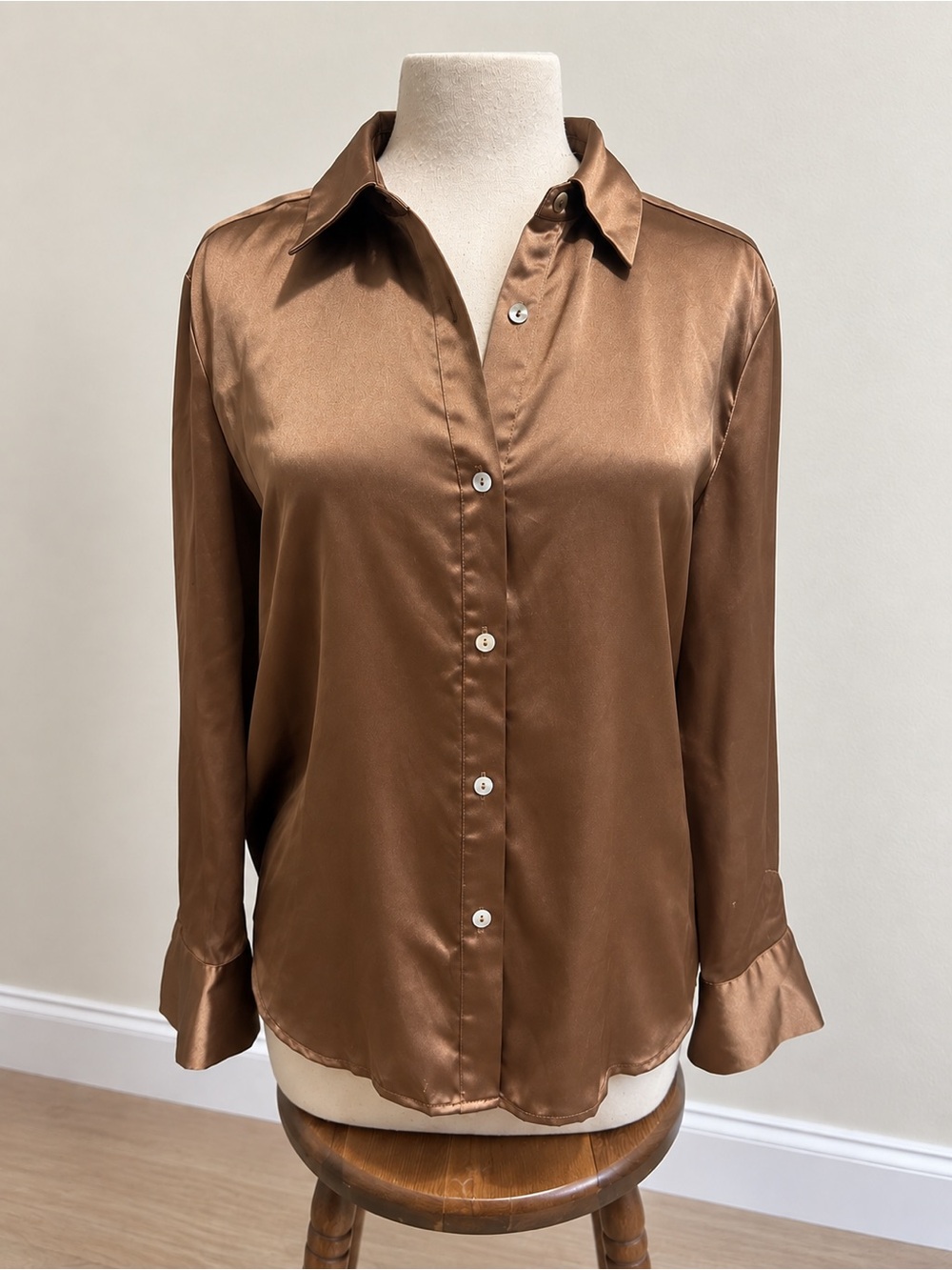 Rachel Zoe Copper Satin Button-Down Shirt